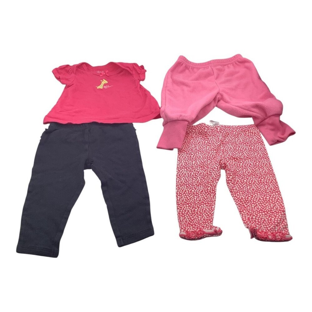 Carters Clothing Lot 4pc Girls 6-12M Pink Black Giraffe Top Pants